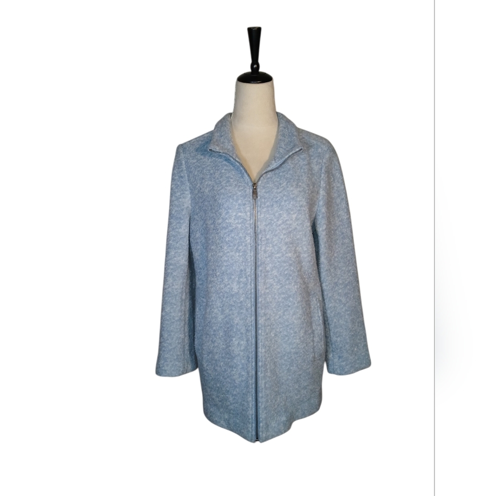 Wool Flannel Powder Blue Zip Front Jacket W Pockets Size Medium